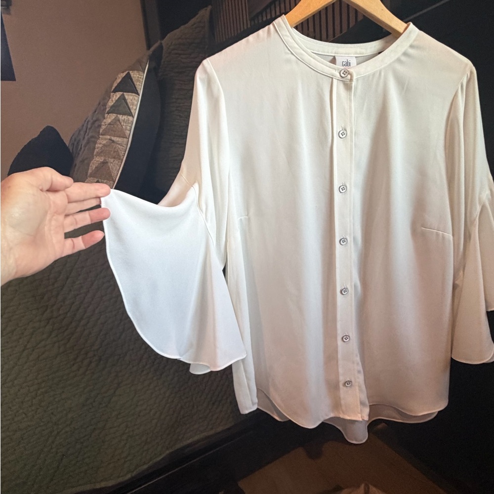 Cabi White Button-Down Blouse With Flared Sleeves - image 2